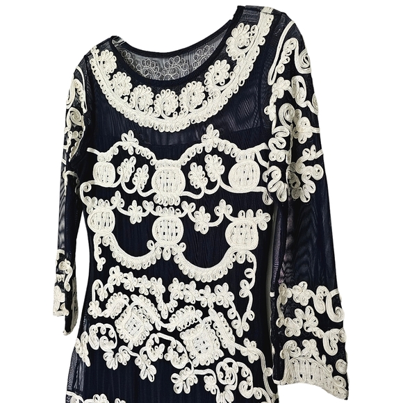 Nwot Phase Eight Black Mesh Ivory  Lace 3/4 Sleeve Special Occassion Dress - Picture 8 of 16